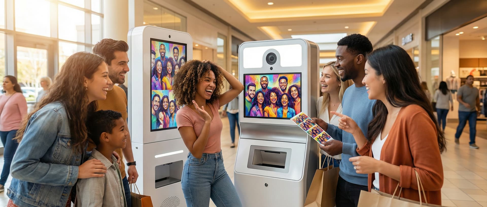 People enjoying the AI photo kiosk experience